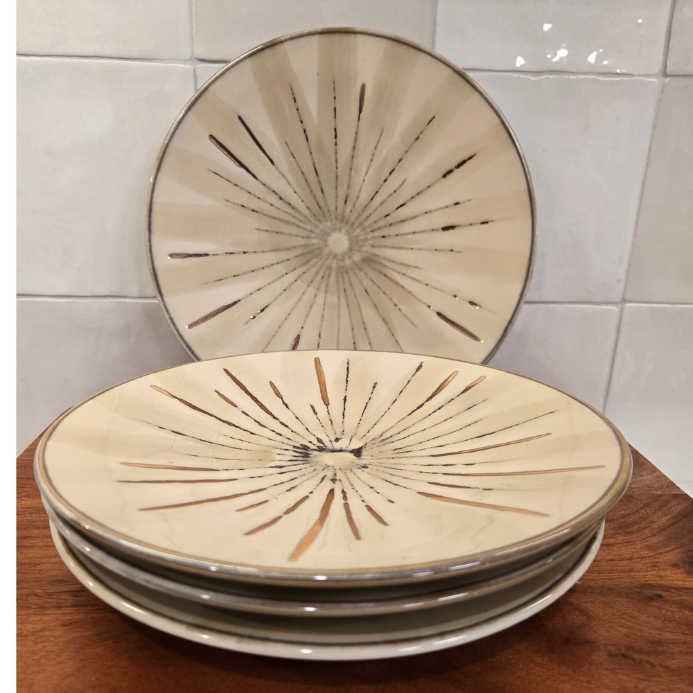 Pier 1 Imports Sanctuary Stoneware Salad Plates Set of 4 Sunburst Gold 8.25"